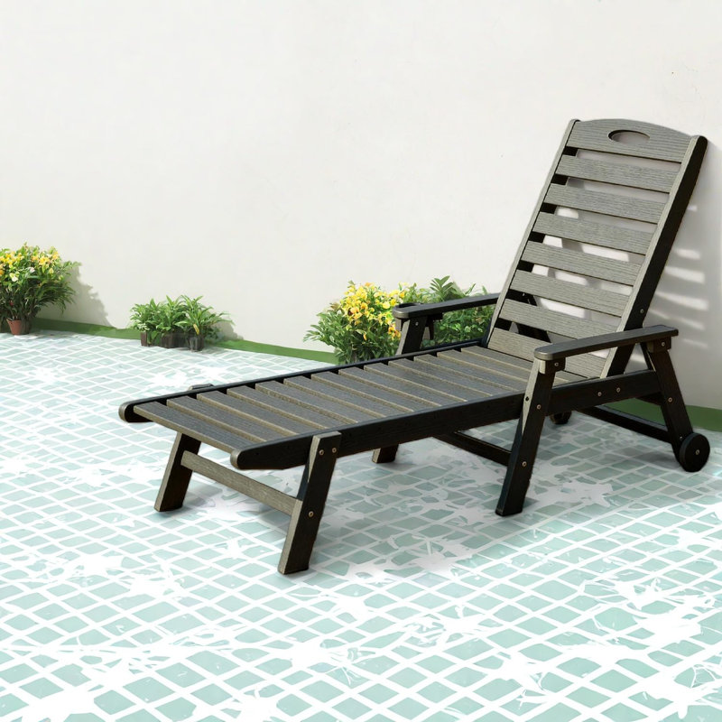 Durable Patio Lounge Chairs, Grey Hdpe Chaise With Adjustable Backrest For Relaxation