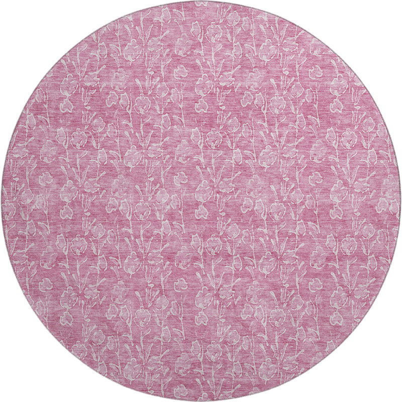 Premium Machine Washable Prisco Blush Rug, Round 8'