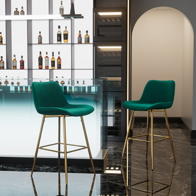 Set of Bar Stools, Velvet Upholstered Fabric Counter Stool With Solid Metal Frame and Velvet Low Back Armless