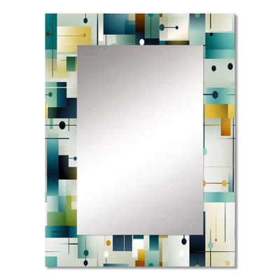 Izar Green Cubic  Oasis Geometric - Geometric  Large Wall Mirror, Geometric Decorative Mirror, Printed Metal Art