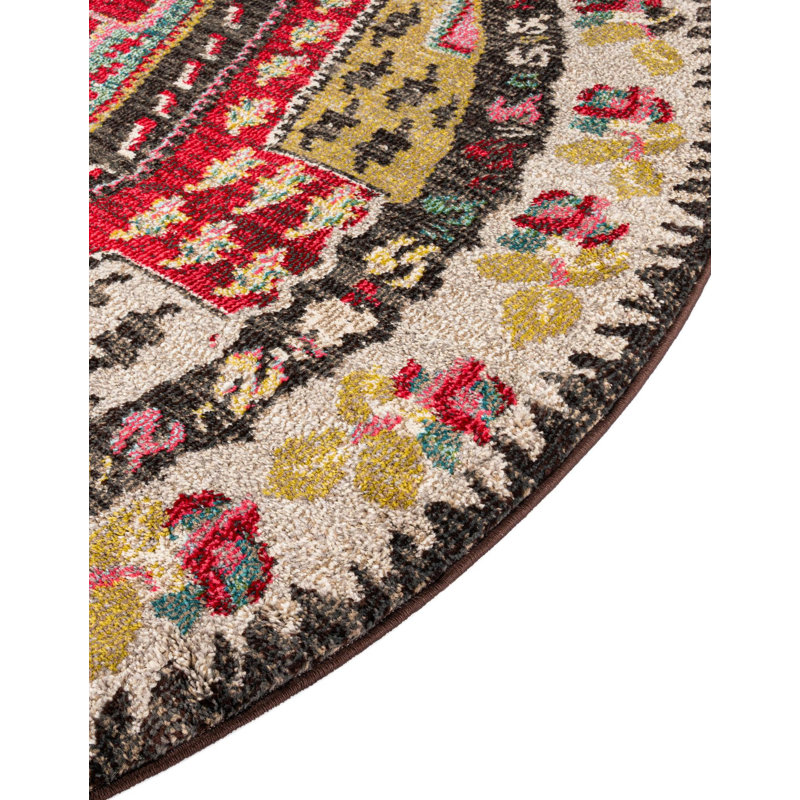 Tapis brun / crème Lonniet Southwestern, Rond 3 pi 3 po