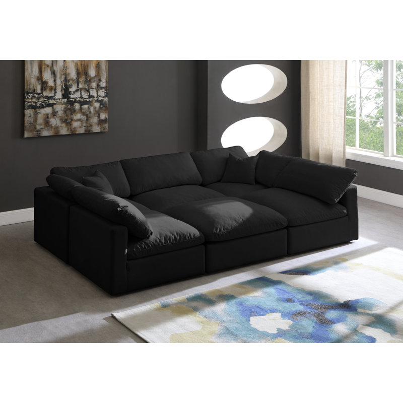 Atis Velvet U-Shaped Sectional Reversible, Black Velvet