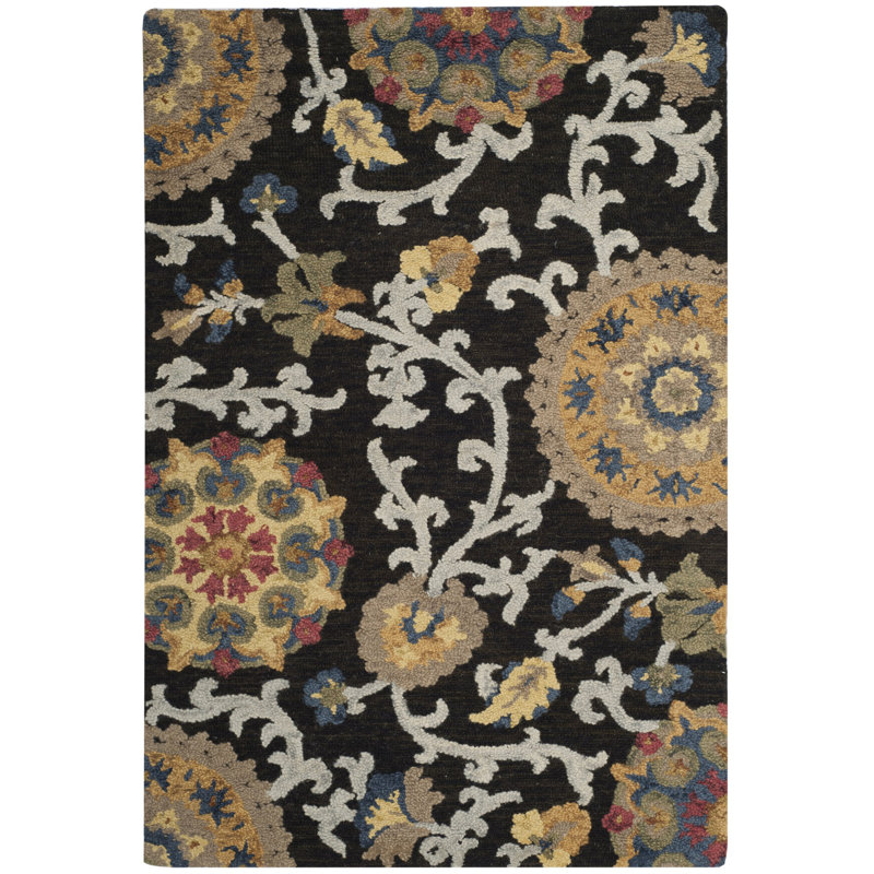Tapis floral en laine touffeté à la main Emrick, Rectangle 3 pi x 5 pi