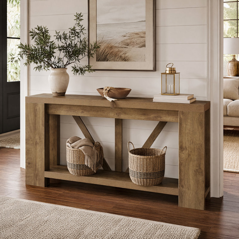 Console 70,9 po à 2 niveaux Farmhouse, Marron clair