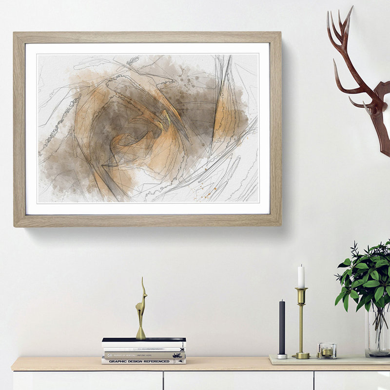 Orange Rose Flower in Abstract - Picture Frame Graphic Art Print, 62cm H x 87cm W x 2cm D, Oak Framed