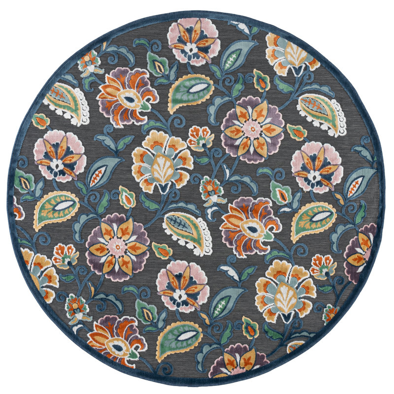 Tapis Cabana 432 à motif floral pour intérieur/extérieur, Rond 6 pi 5 po