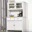 Buffet de cuisine 63,5 "avec huche, armoire de rangement pour garde-manger avec 4 tablettes, tiroirs, portes en verre encadrées, comptoir à micro-ondes ouvert