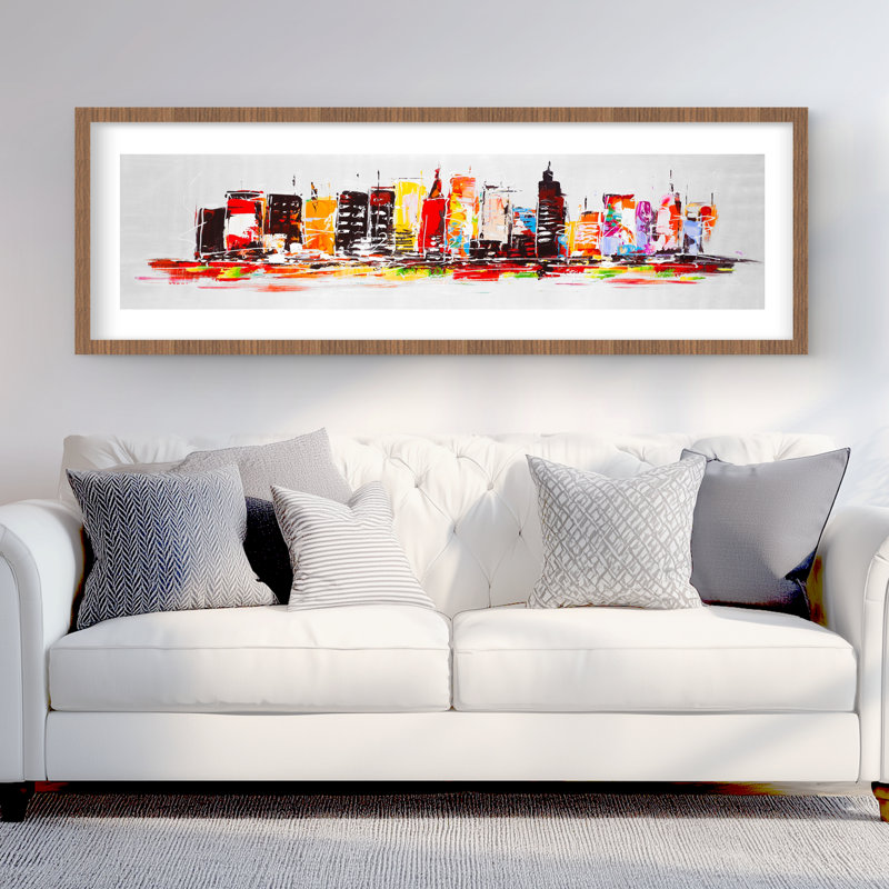 City in Bright Colors - Reproduction matte encadrée pour la décoration intérieure, H 20 po x l 60 po, Brun