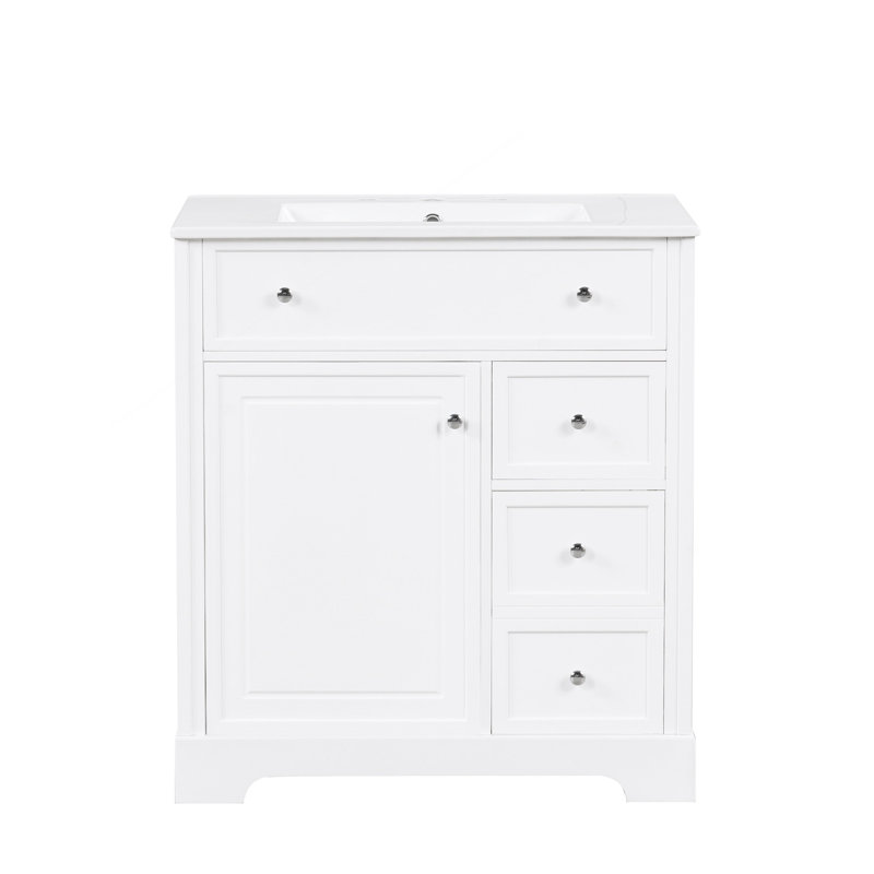Meuble-lavabo de 30 po avec comptoir d'évier, meuble-lavabo avec porte et deux tiroirs, planches en panneau de fibres à densité moyenne, bois, un paquet, blanc (ancien numéro: WF317773AAK)