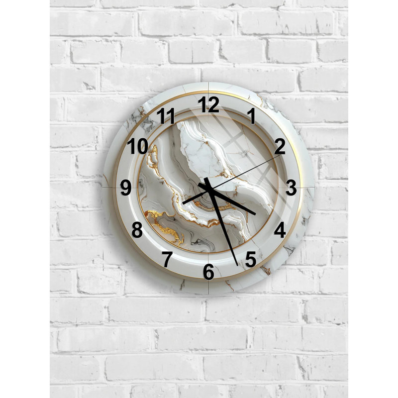Horloge murale en verre trempé Agate Design, décoration murale en marbre blanc doré, horloge de bureau à domicile, horloge silencieuse unique, décor d'art de salon