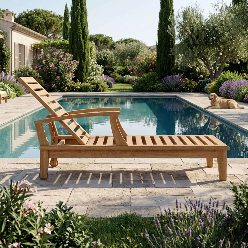 Brianna Outdoor Teak Chaise Lounge