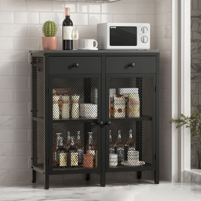 31.5'' Industrial Sideboard Buffet Cabinet With Storage, 2 Mesh Doors & 2 Drawers, Adjustable Feet, Vintage Farmhouse Style For Kitchen, Dining Room Or Living Room – Walnut Or Gray Finish