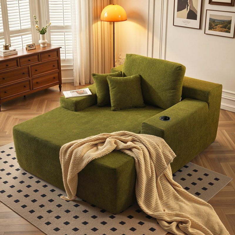 Boneless No Assembly Required Compression Packed 1-piece Cloud Modular Upholstered Sectional Sofa, Green Teddy