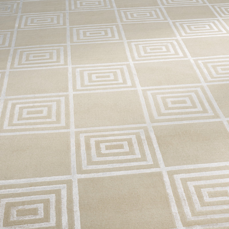Ralph Lauren Alistair Tiles Hand Knotted, 72% Wool And 28% Viscose, Champagne Area Rug, Rectangle 6' x 9'