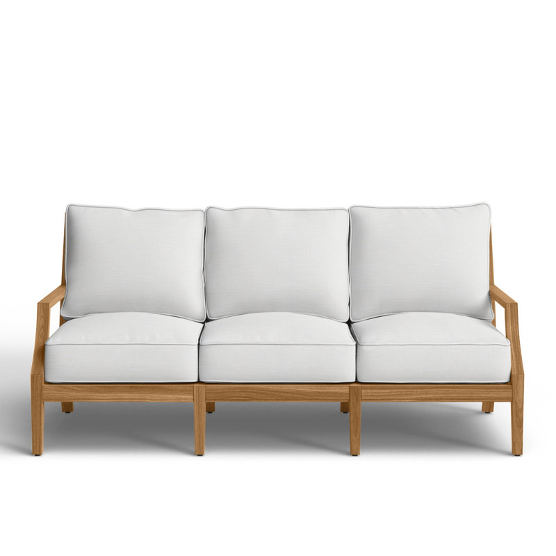 Haley Teak Patio Sofa with Cushions, Rollo Lace InsideOut® Linen, Welt + Standard fill, Natural Teak