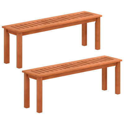 2 Pcs 47 Inch Patio Wood Bench 2-person Backless Bench With Slatted Seat Teak by Ebern Designs