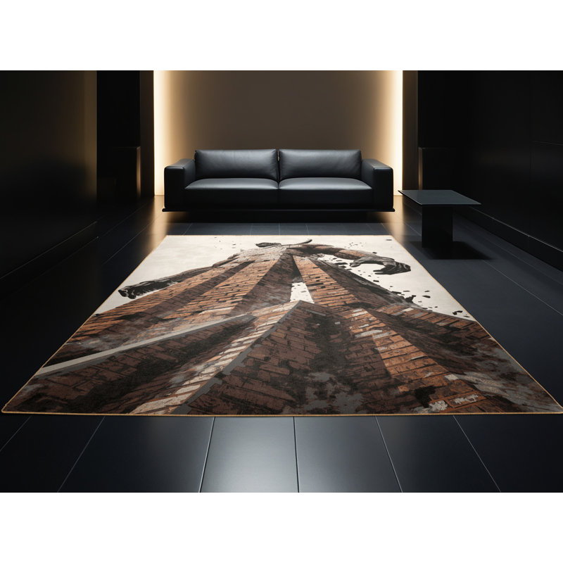 Tapis en brique doux et moelleux industriel brun Oreland Ymir - reliure brun clair, 3 X 5