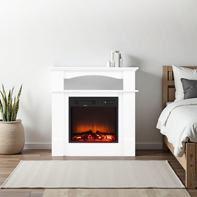 Electric Fireplace Stove 1500W 5120Btu, 33 Inch Freestanding, Realistic 3D Flames, Timer, Remote, For Living Room, White With Overheating Protection, Bedroom,