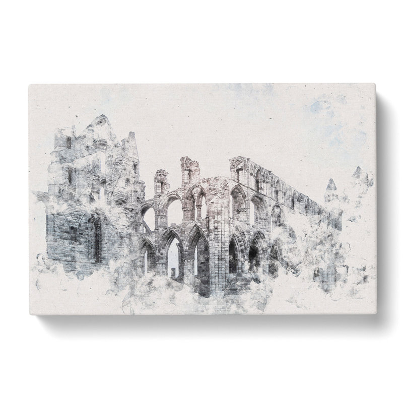 Ruins Of Whitby Abbey In England Watercolour - Wrapped Canvas Print, 35cm H x 50cm W x 3cm D