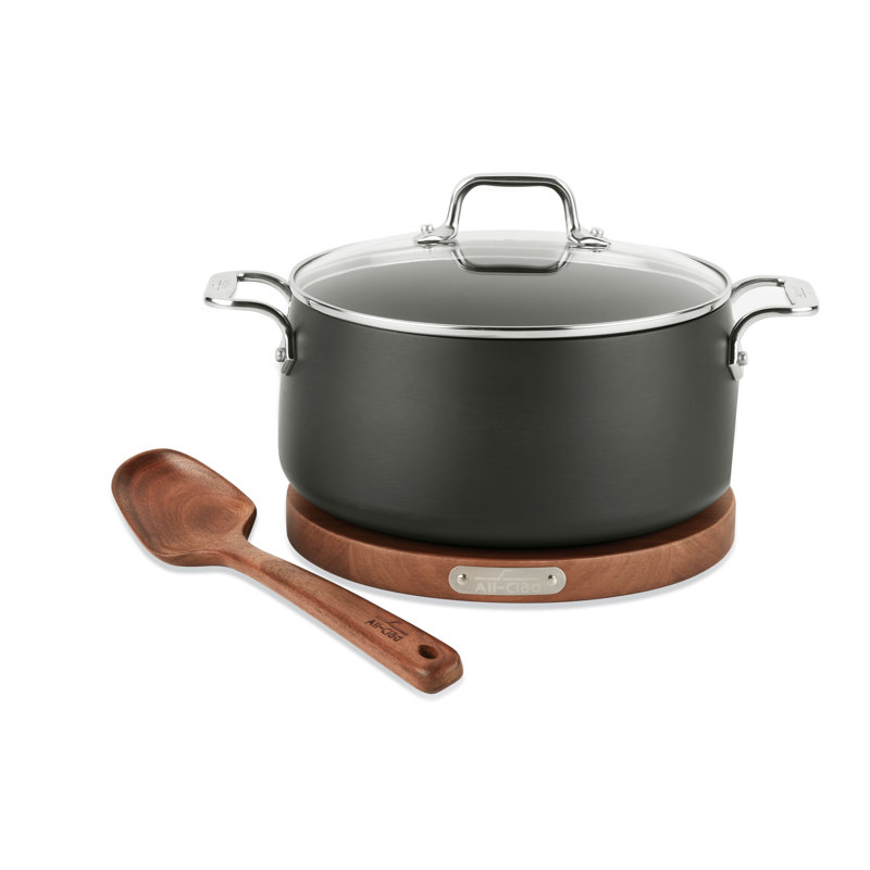 HA1 Nonstick 6 Qt Dutch Oven Pan With Lid, Acacia Wood Trivet And Spoon