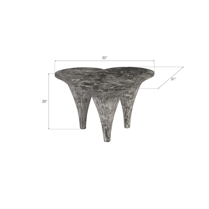 Marley Solid Wood 3 Legs Coffee Table, Gray