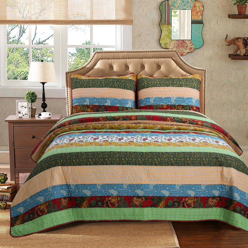 Ensemble de courtepointe réversible 100% coton 180 pièces Saintfleur, Courtepointe très grand + 2 taies décoratives