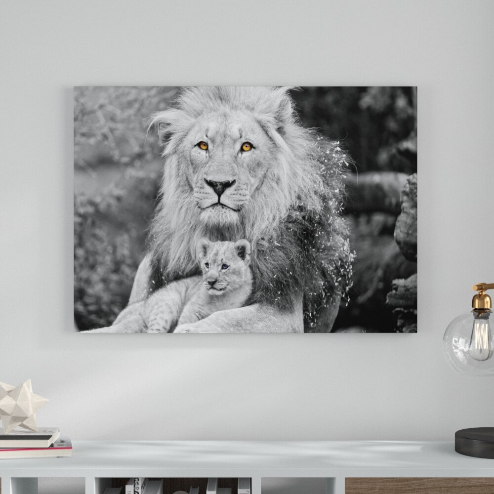 Leinwandbild Lovely Lion Cuddling with Cubs von Emmanuel Keller