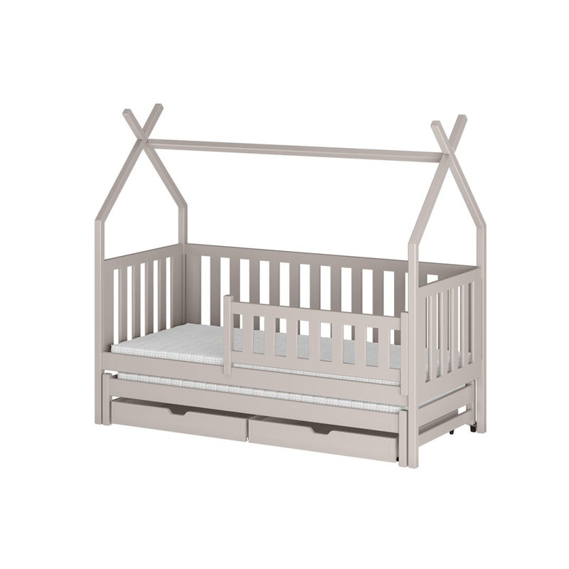 Wooden Single Bed Tytus With Trundle 90x190cm - Practical Pull-Out Bed and Storage Drawers, Cashmere