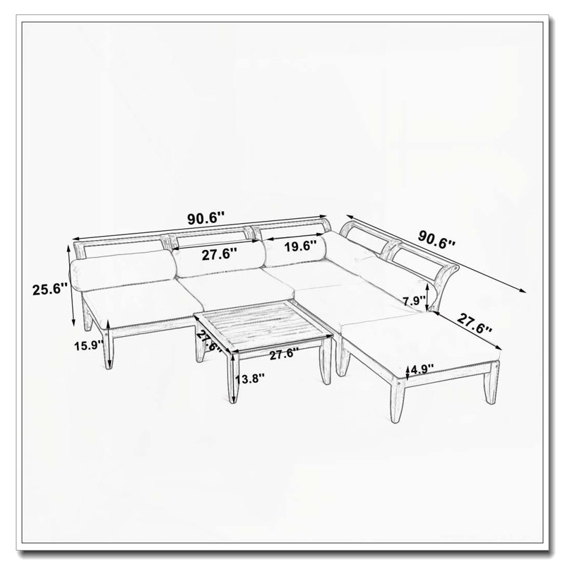 Ensemble de canapé de patio 6 pièces, ensemble de conversation modulaire d'extérieur en bois d'acacia