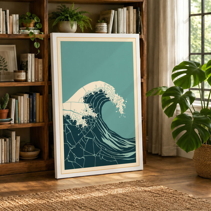 Oceanic Movement Japandi - Wrapped Canvas, 30x20 - 76.2 x 50.8 cm, Sage Border