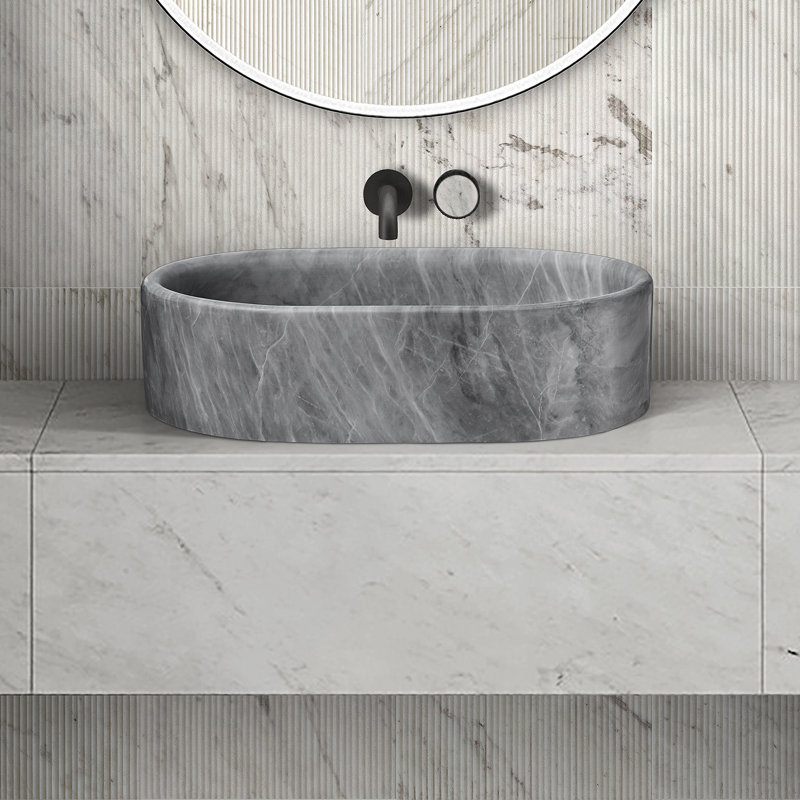 Vessel Sink, Oval-Shaped Sink For Bathroom, Gray