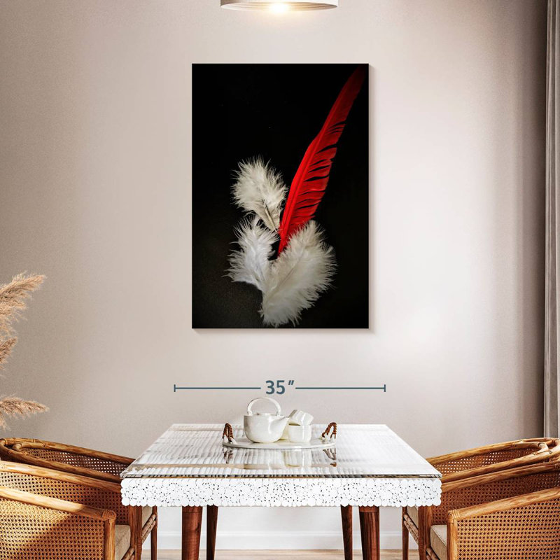 Plumes rouges et blanches, H 45 po x l 30 po