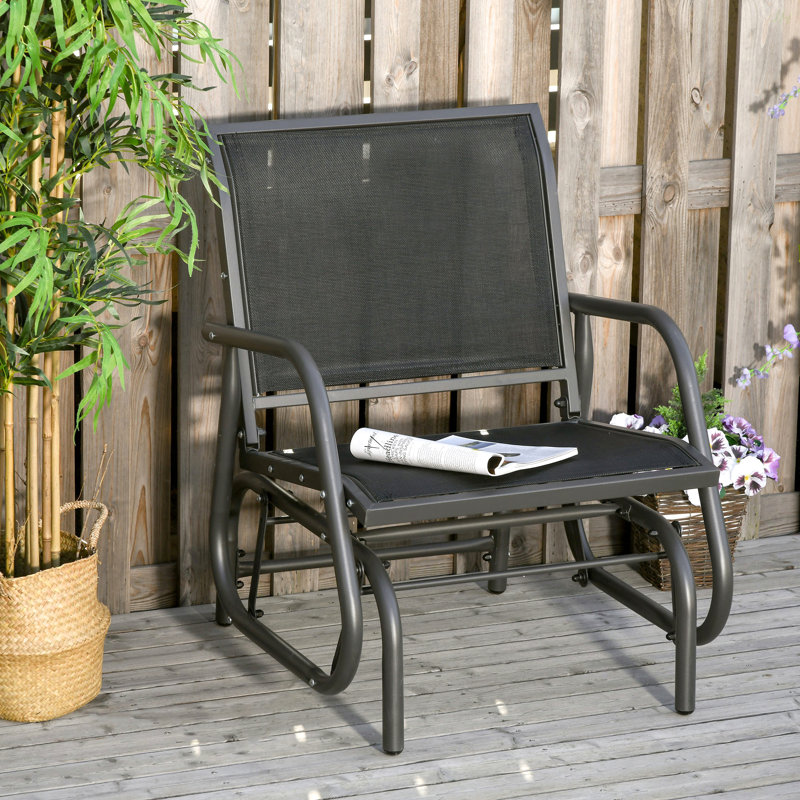 Outsunny Porch Glider, Metal Frame Swing Glider Chair With Breathable Mesh Fabric, Curved Armrests And Steel Frame For Garden, Poolside, Backyard, Balcony, Black