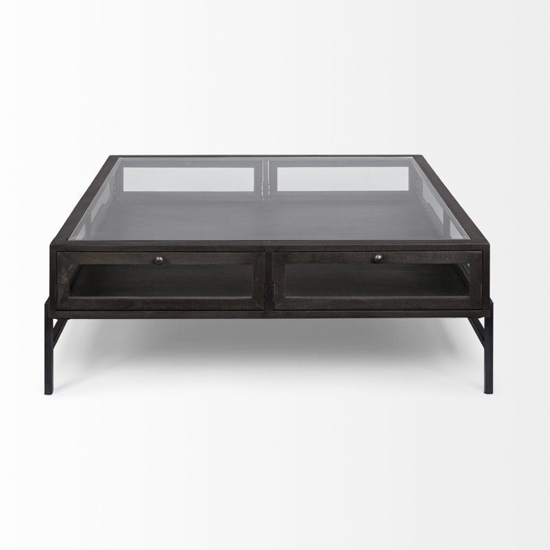 Warner Coffee Table with Storage, 15" x 43.5" x 42", Dark Brown, Black
