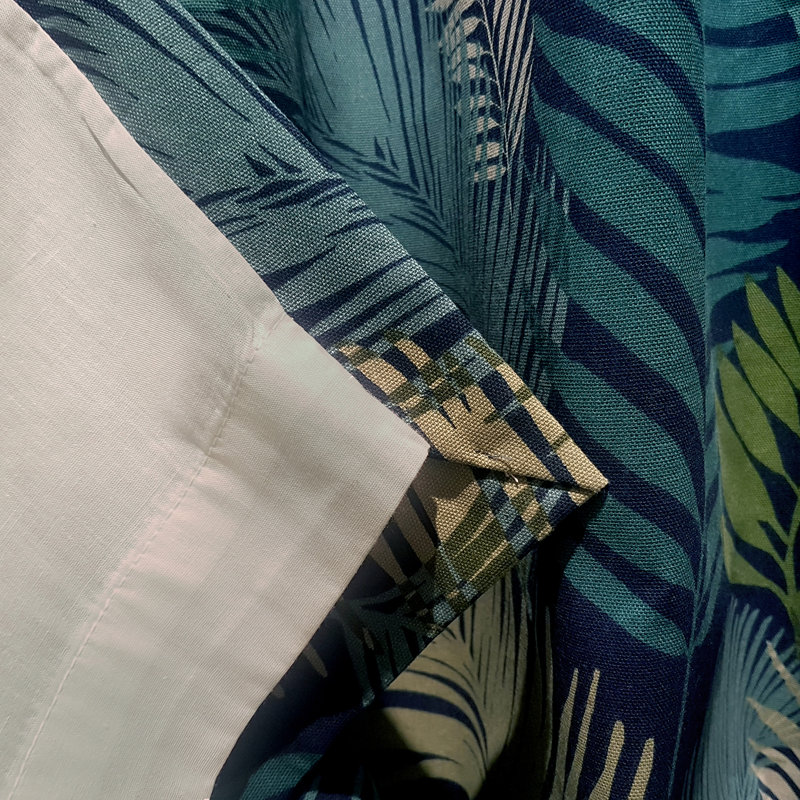 Tropical Cotton Room Darkening Curtain Pair, Width 117 x Drop 183 cm, Blue
