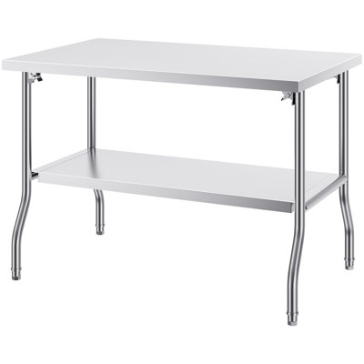 Folding Commercial Prep Table, 48 x 30 Inch Commercial Worktable Workstation with Undershelf, Heavy-duty Stainless Steel Folding Table with 300 lbs Load, Designed for Home Kitchen Restaurant Garage