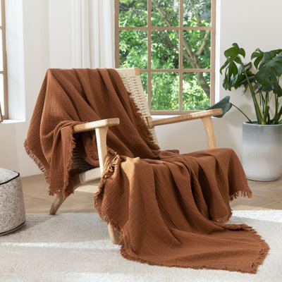 MooMee Airy Blanket 100% Cotton 4-Layer Gauze with Tassel Fringe Breathable Soft