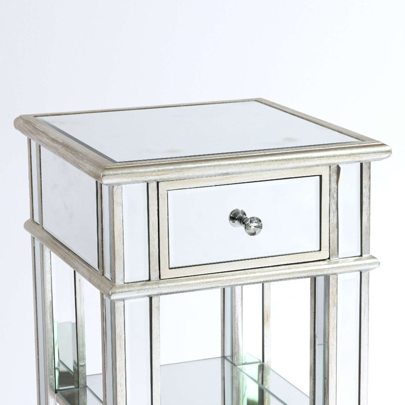 Amethy Side Table with Storage, Silver