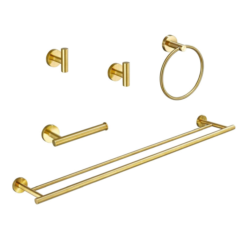 5 Piece Bathroom Towel Rack Wall Mount - Brushed Gold Made Of Aluminium Rust For Multiple Rooms Simple Installation 5 Aluminium, Fit For Bathroom, Bedroom, Laundry, Kitchen Method