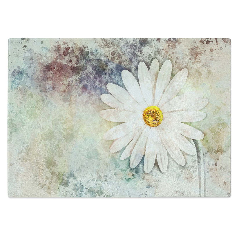Tempered Glass Beautiful Daisy Chopping Board, 39 cm W x 28.5 cm L