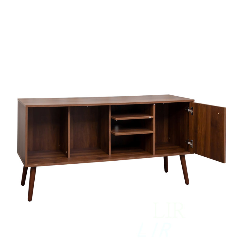 Meuble télé avec 1 rangement et 3 tablettes, Noyer