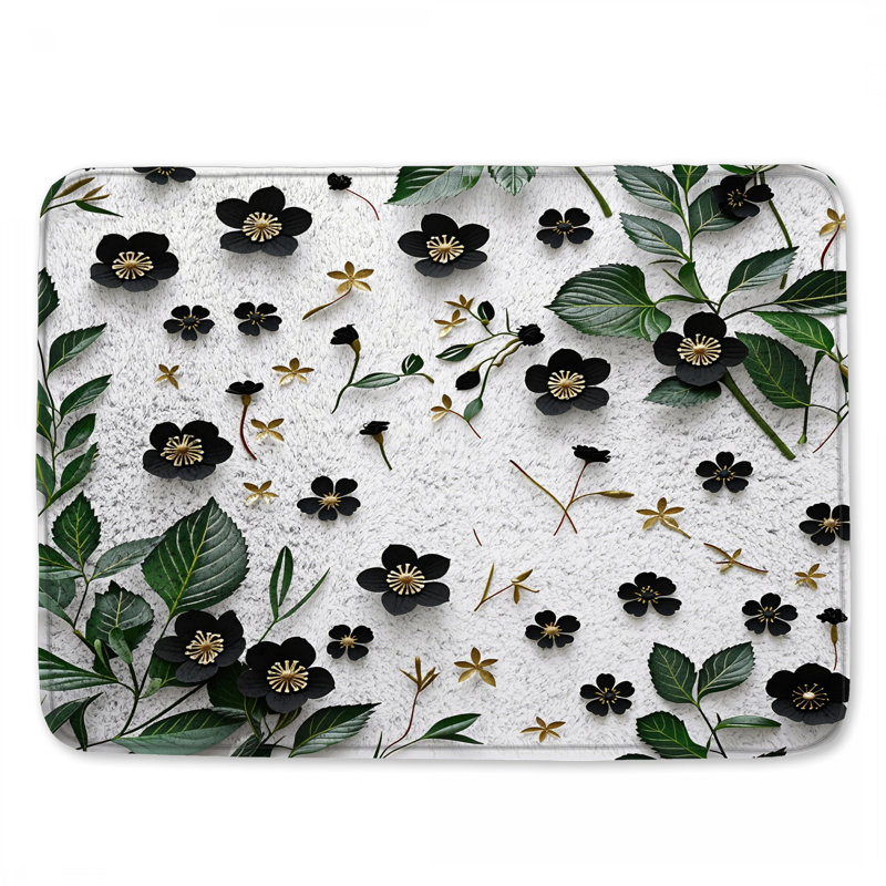 Tapis de bain floral, L 34 po x L 21 po
