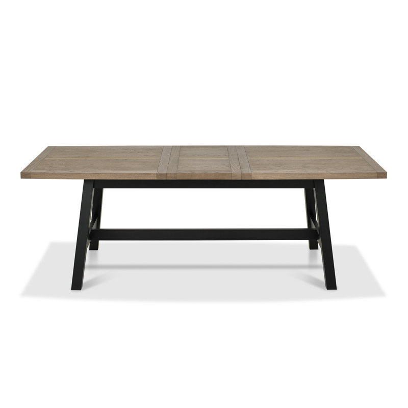 Mekela 94 cm Extendable Oak Rectangular Dining Table with Wood Base, Weathered Oak, Peppercorn