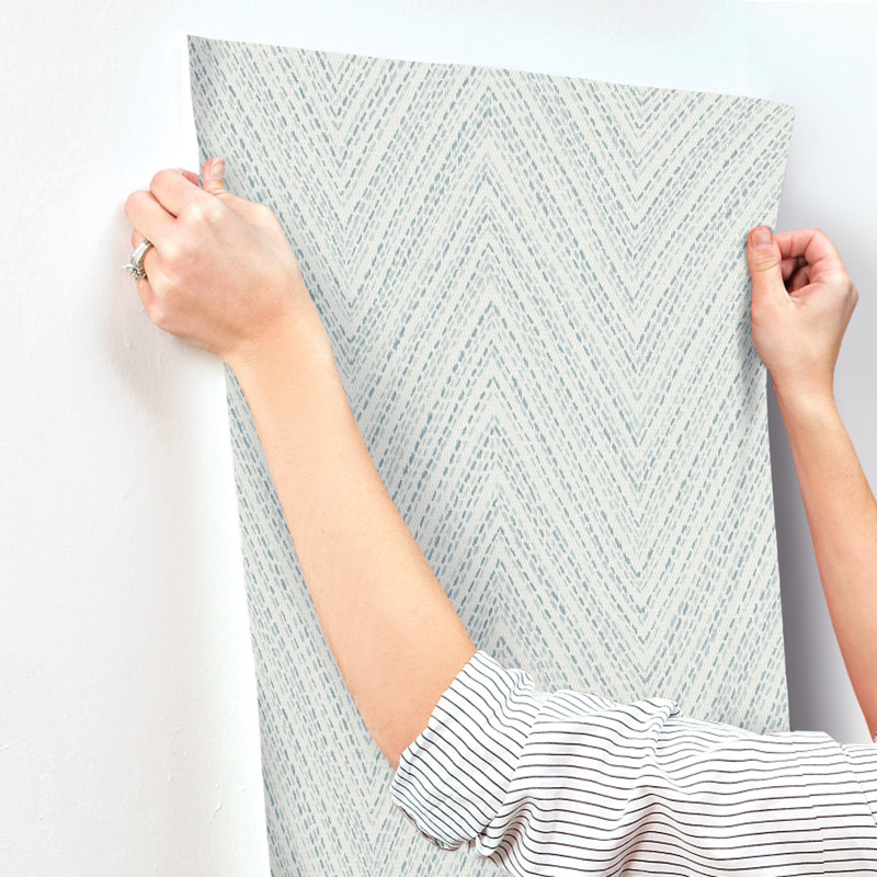 Lainey Green Stitched Chevron Wallpaper, Blue