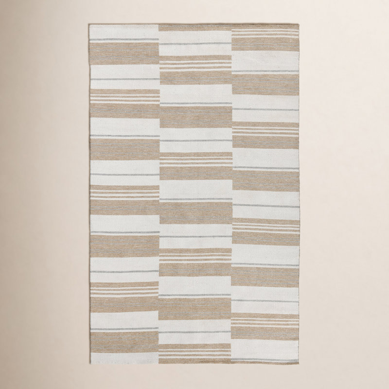 Boulder 5X8 Indoor Outdoor Handwoven Stripe Ivory Area Rug By Classic Home, Rectangle 8' x 10'