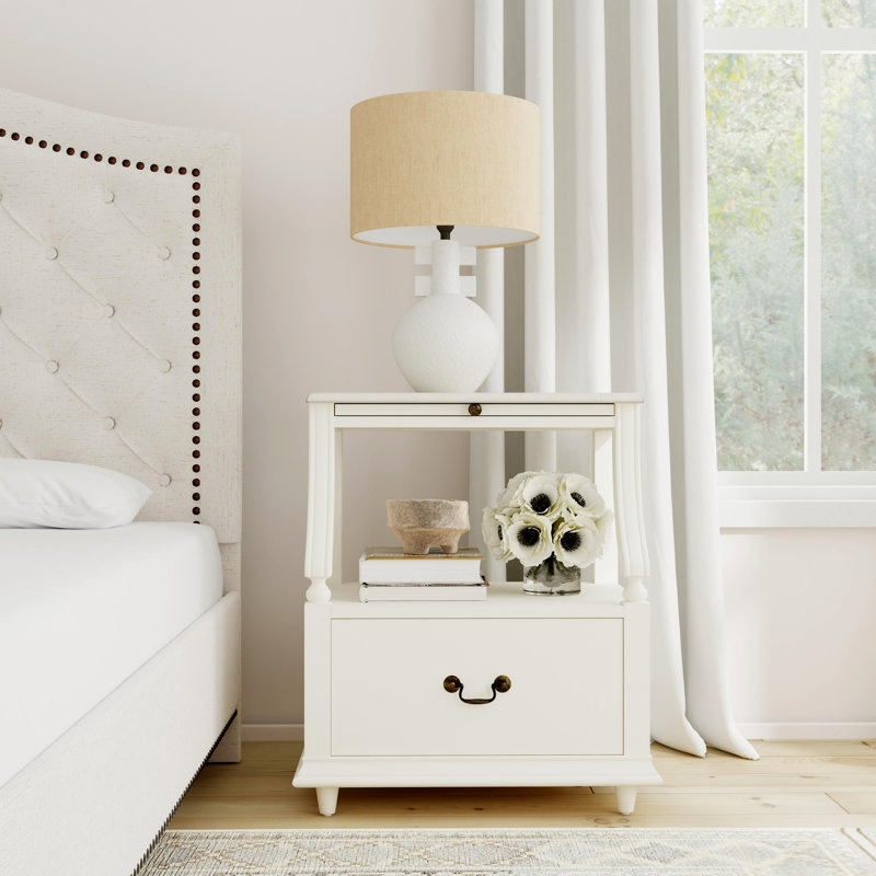 Mabel Marble 1 drawer Nightstand, White
