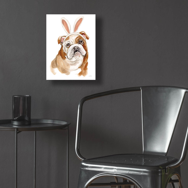 "Pâques bouledogue" par Katrina Pete, art mural en verre acrylique, H 16 po x l 12 po x P 0,13 po