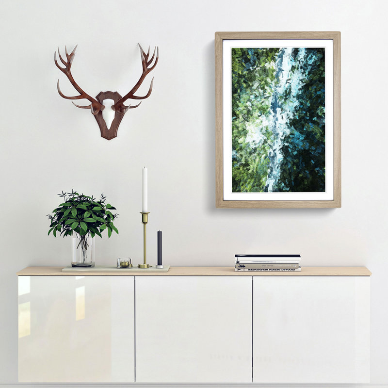 Forest Road in Abstract - Picture Frame Painting Print, 48cm H x 36cm W x 2cm D, Oak Framed