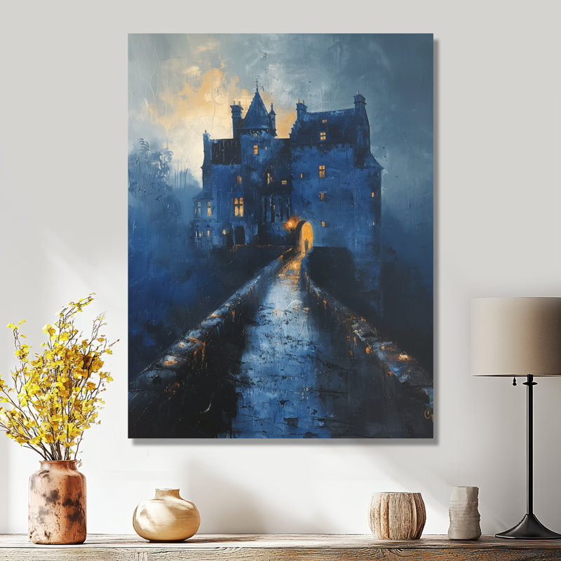 Orange orange bleu, château gothique de nuit, art mural Châteaux, H 20 po x l 12 po x P 1 po, Toile tendue