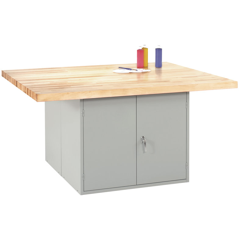 64'' W Wood Top Workbench, 33.25" H x 64" W x 28" D, Gray/Natural